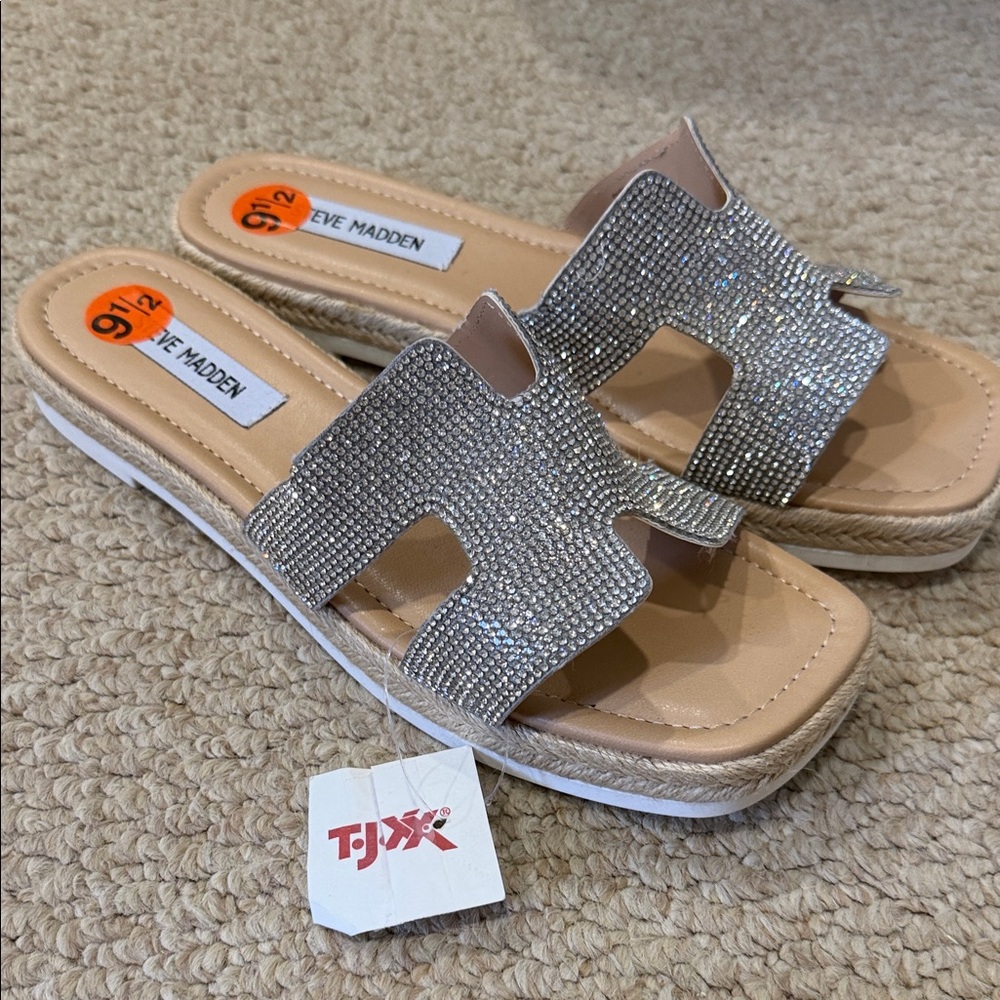 Steve Madden Silver Crystal Embellished Slide Mules